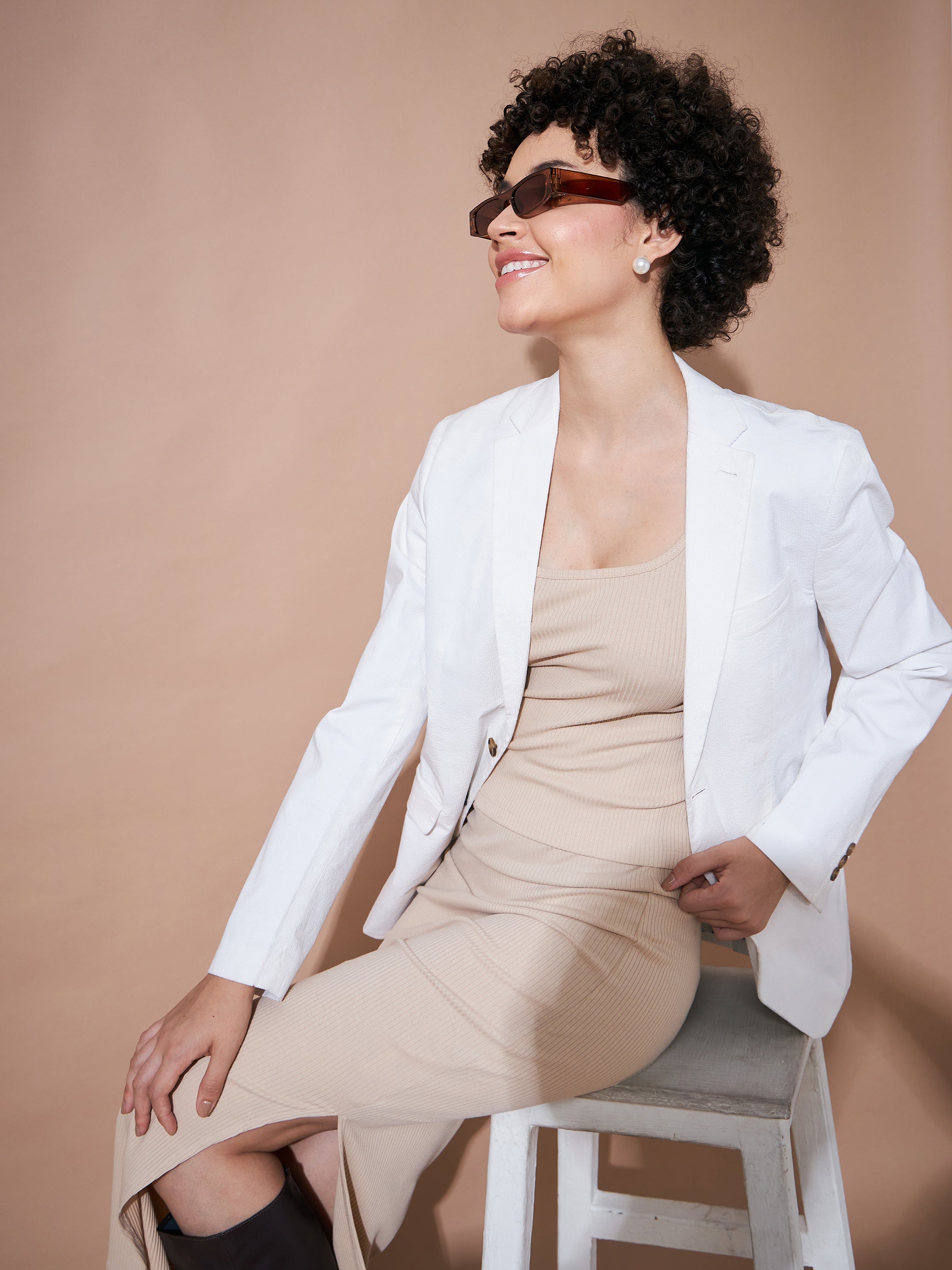 Women Beige Rib Sleeveless Top