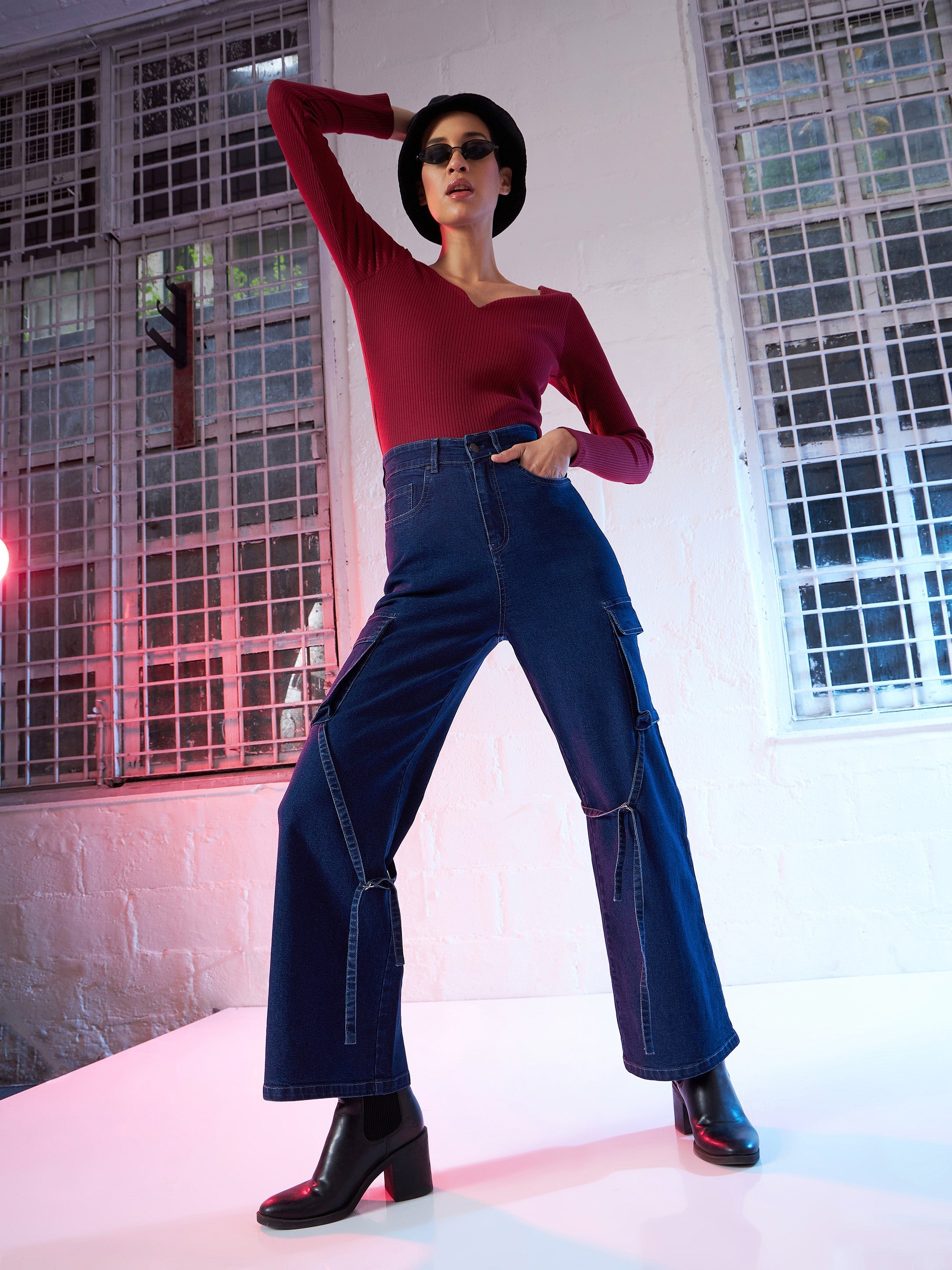 Women Maroon  Rib Top