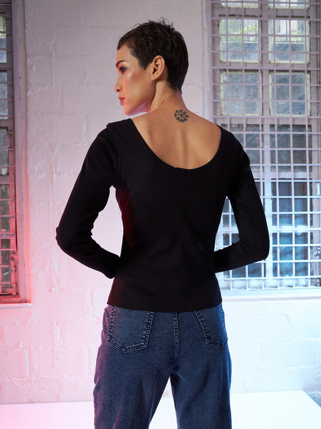 Women Black  Rib Top