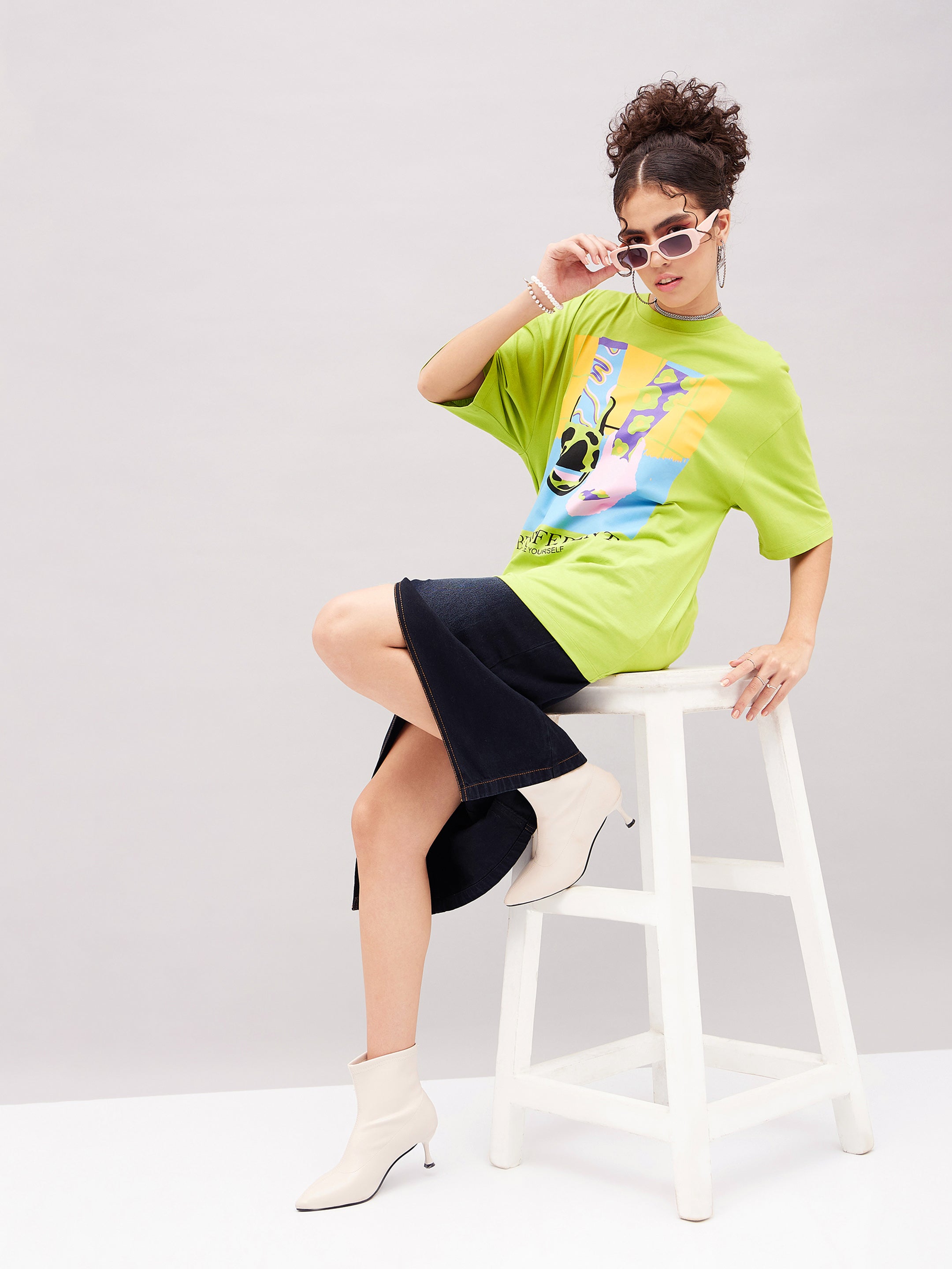 Women Green Be Different Oversized T-shirt