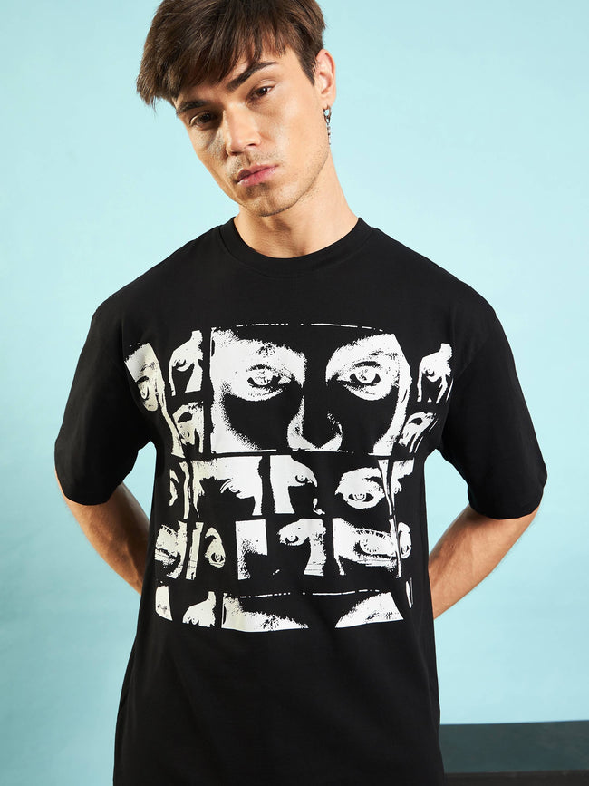 Women Black Retro Photographic Printed Oversized T-shirt