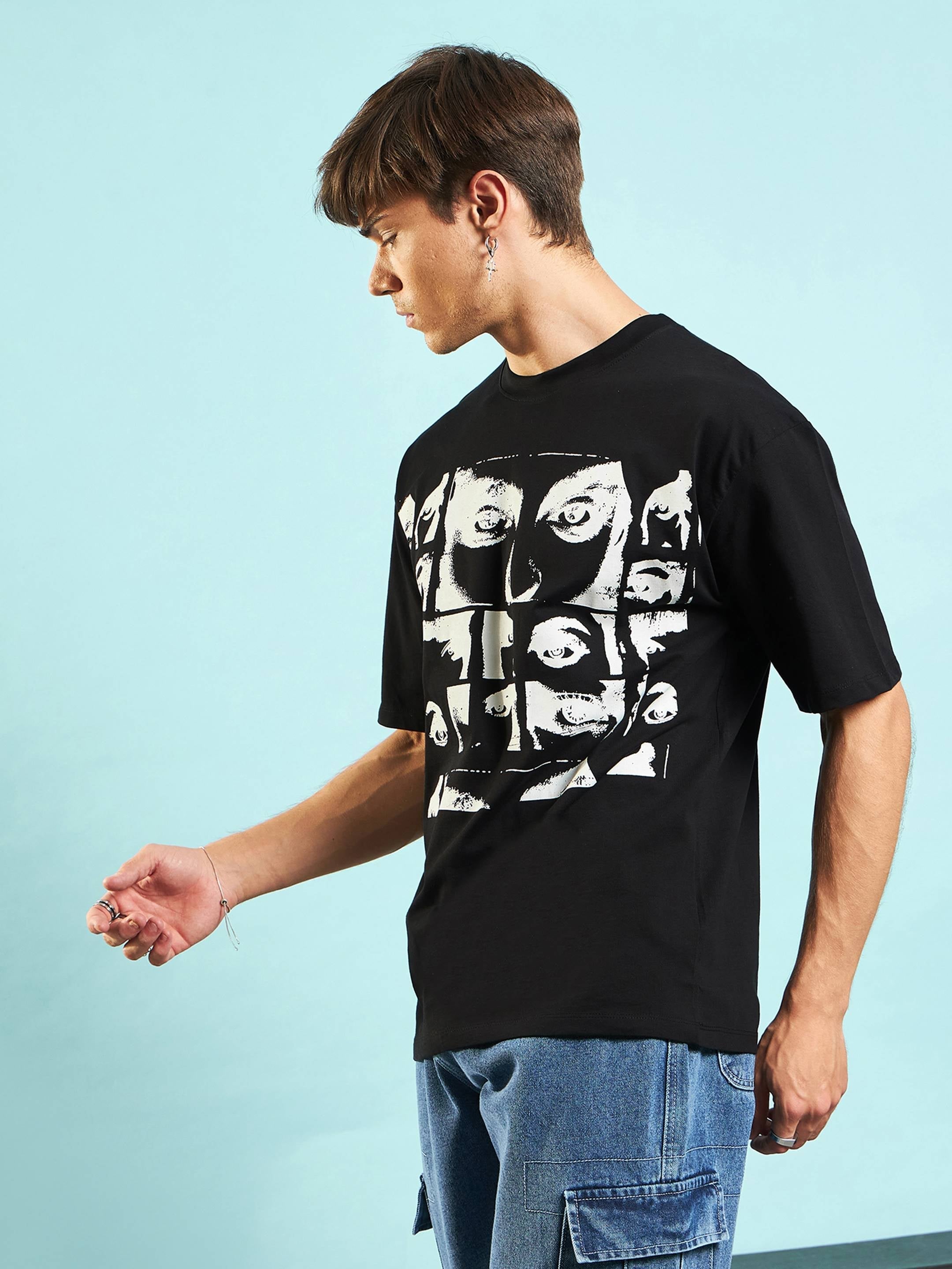 Women Black Retro Photographic Printed Oversized T-shirt