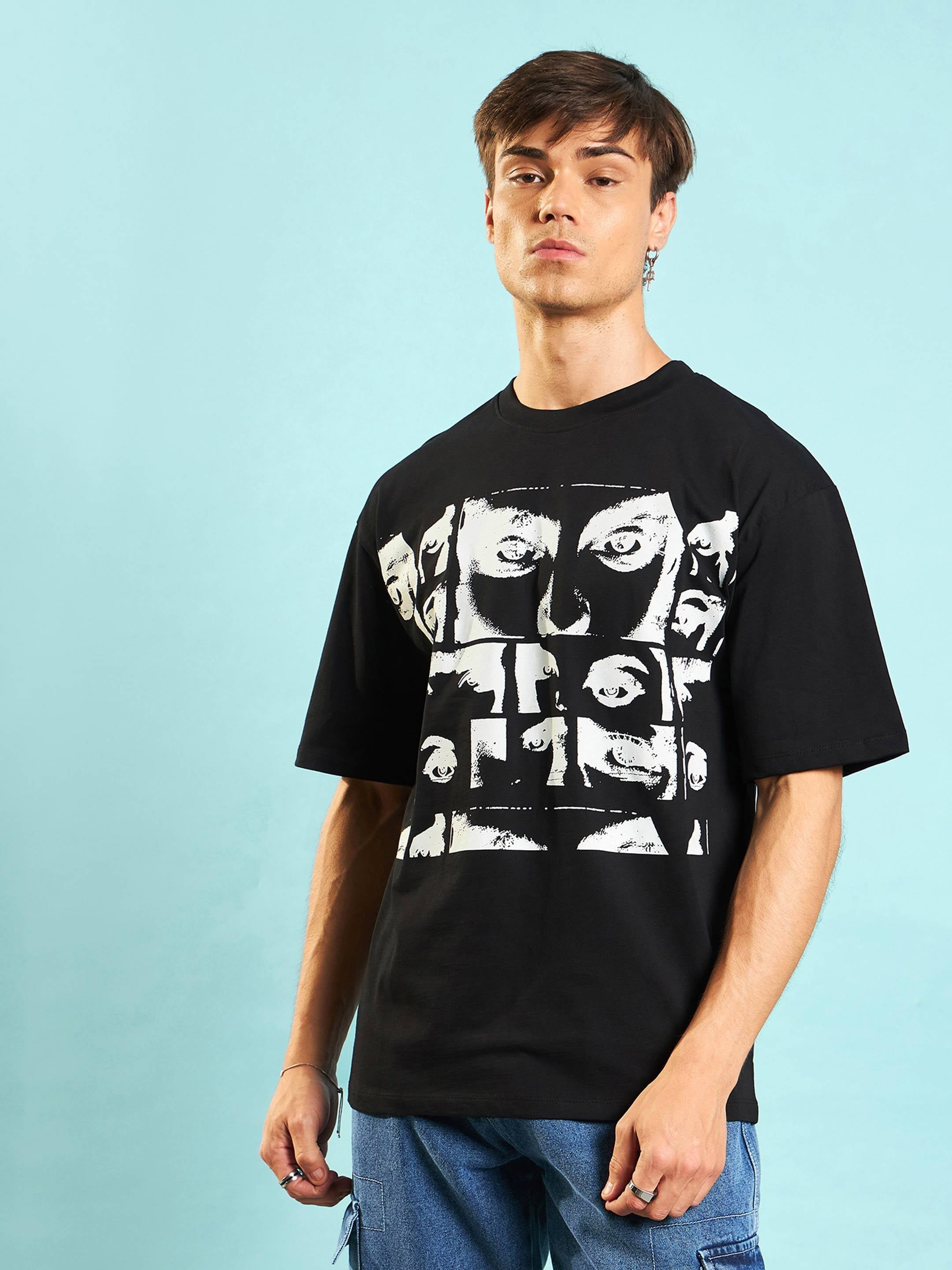 Women Black Retro Photographic Printed Oversized T-shirt