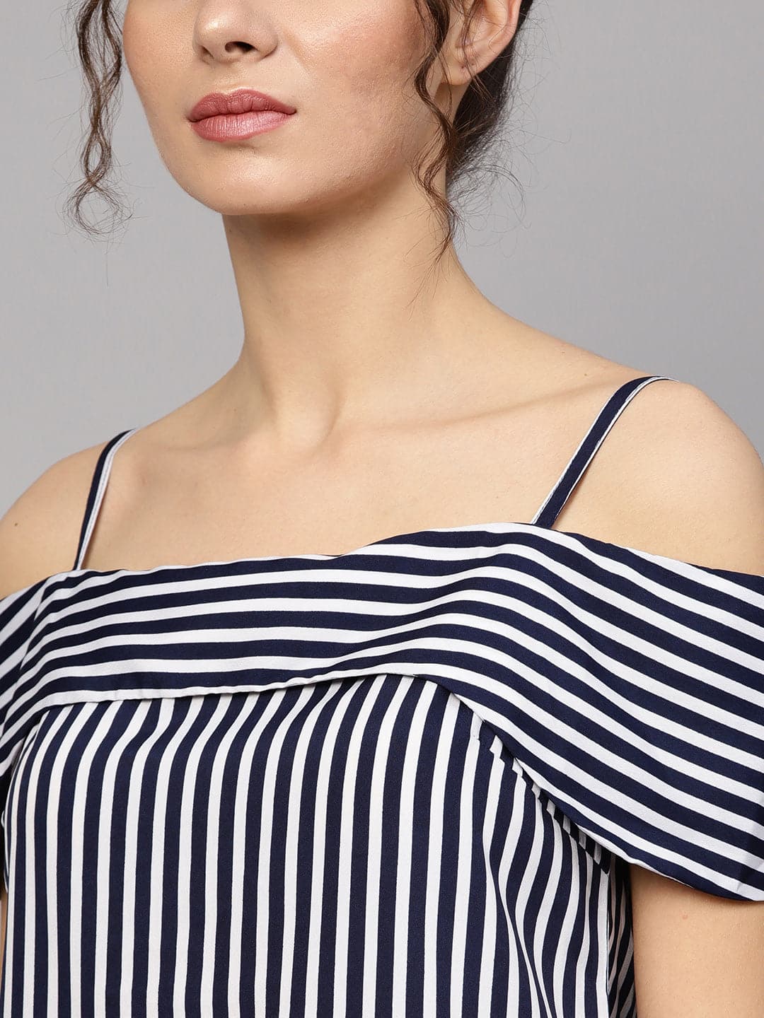 Navy Striped Off Shoulder Layered Strap Top