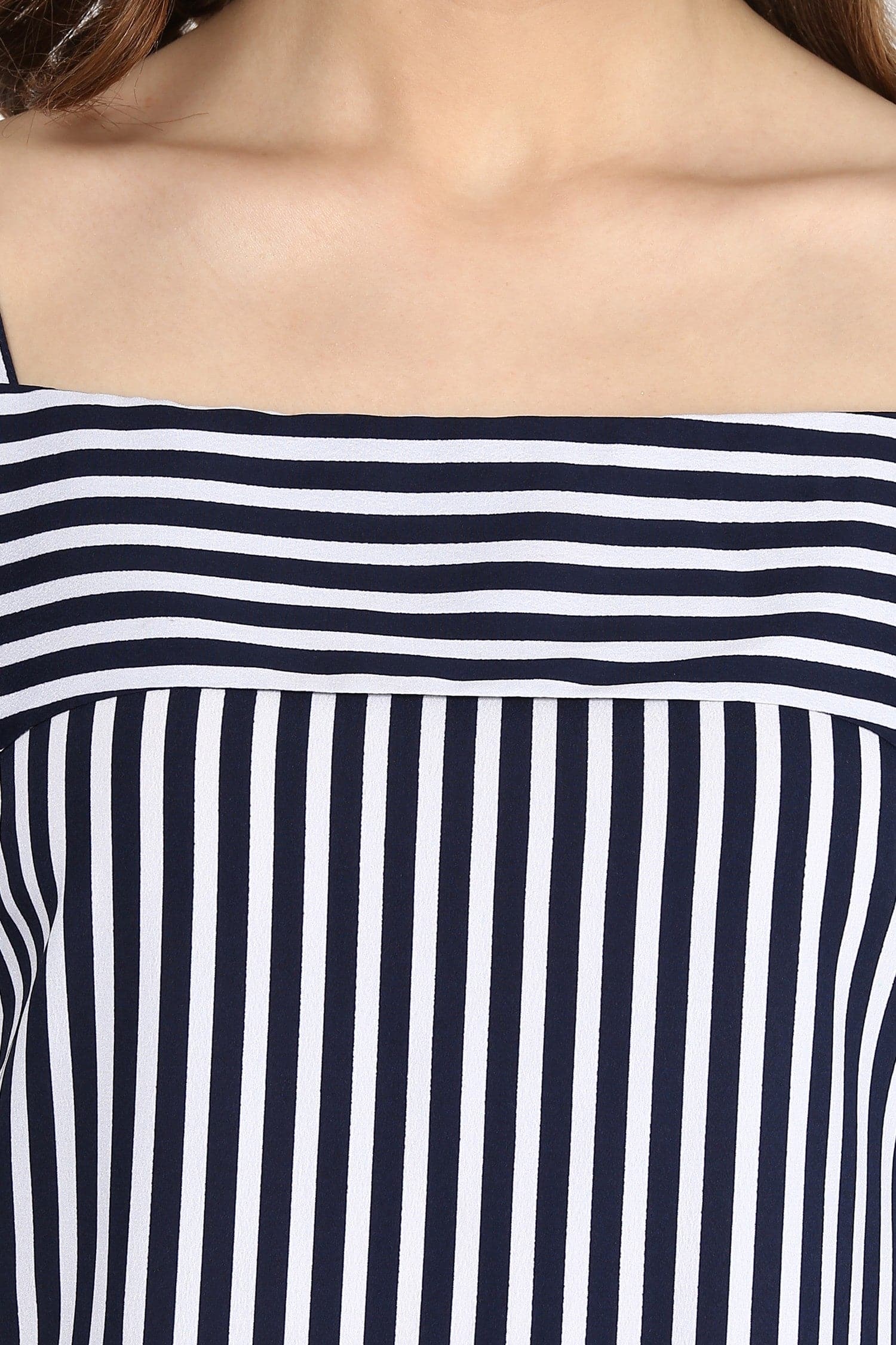 Navy Striped Off Shoulder Layered Strap Top