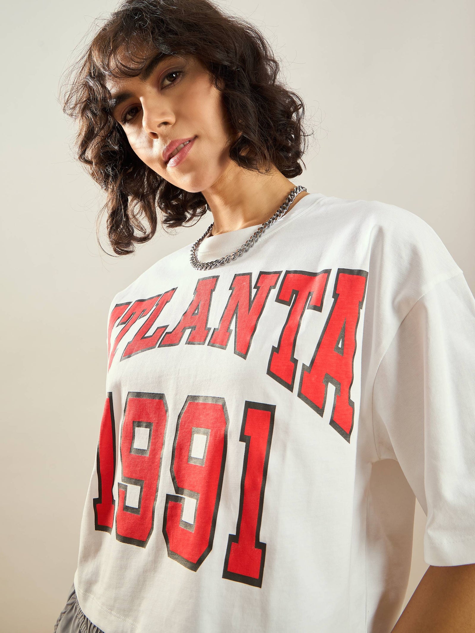 White ATLANTA Printed Crop T-shirt-SASSAFRAS