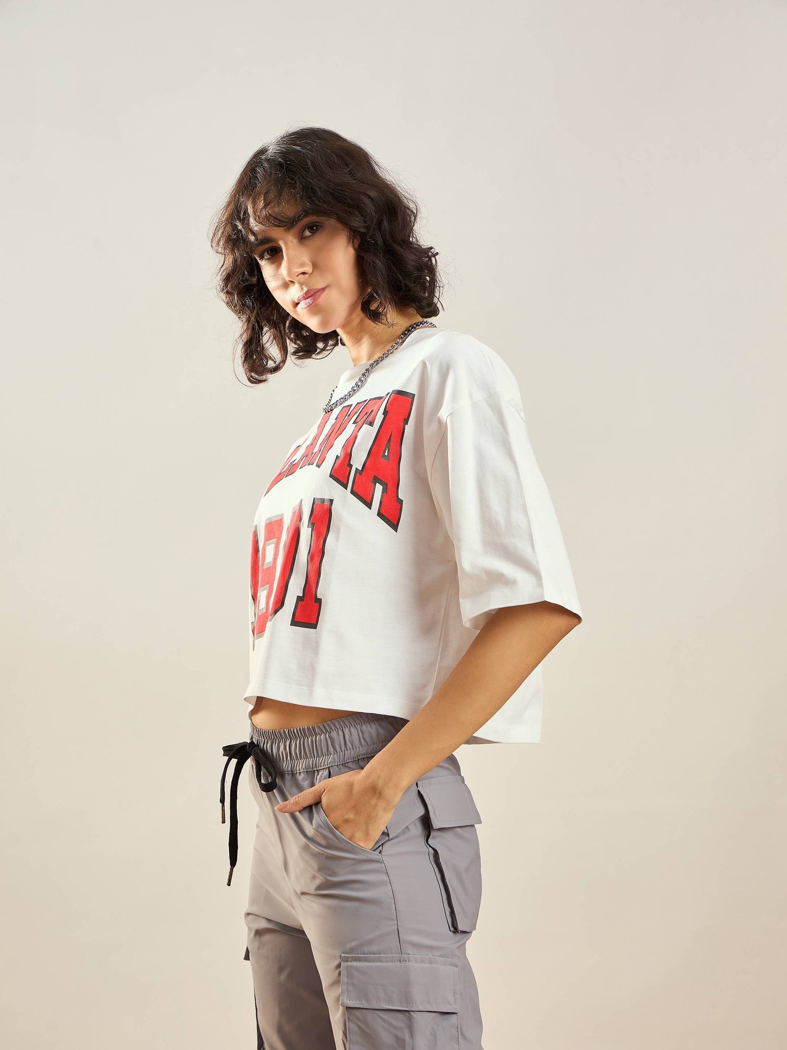 White ATLANTA Printed Crop T-shirt-SASSAFRAS