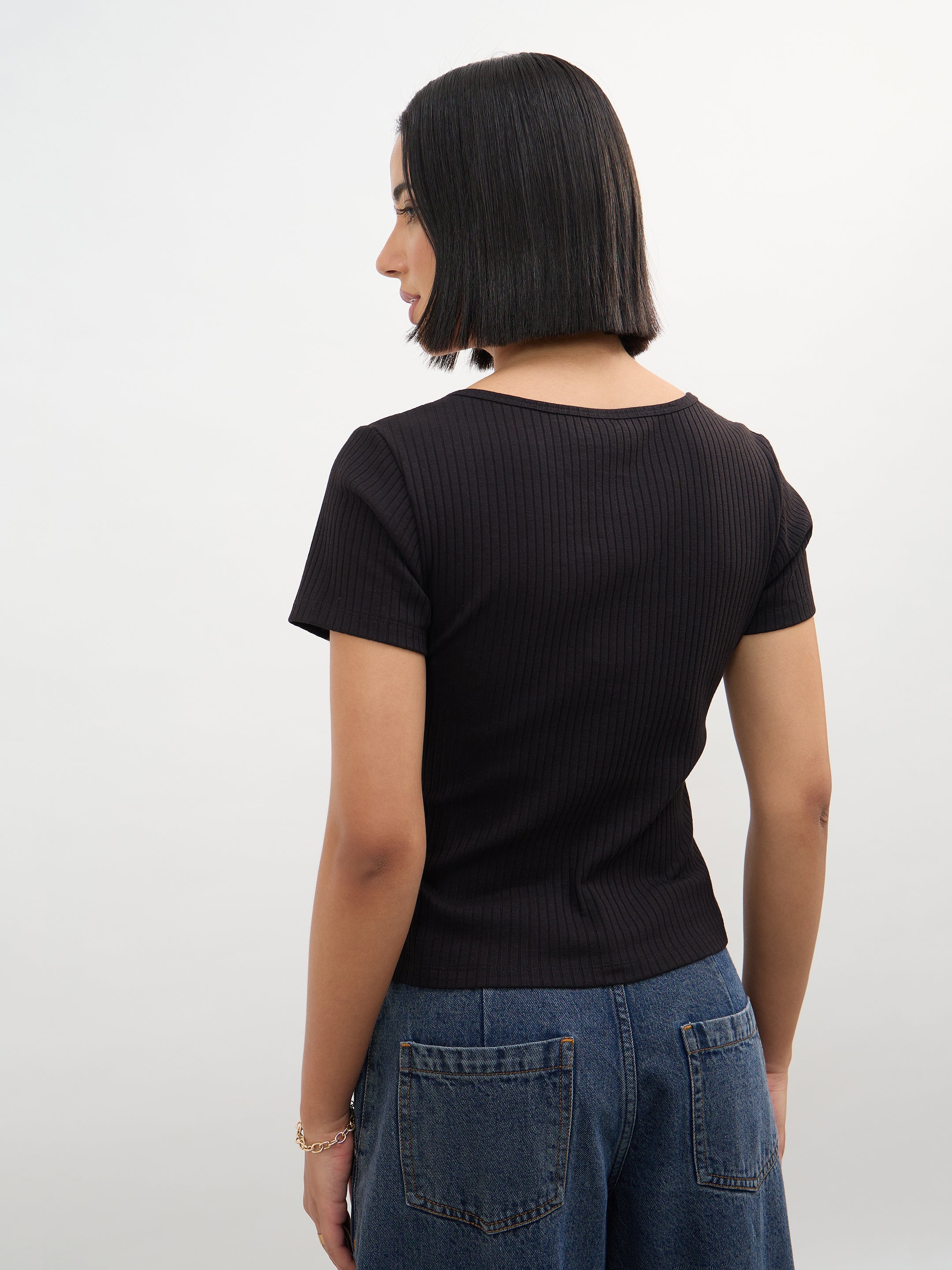 Women Black Square-Neck Regular Top