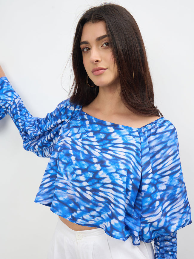 Women Navy Tie-dye Square Neck Regular Top