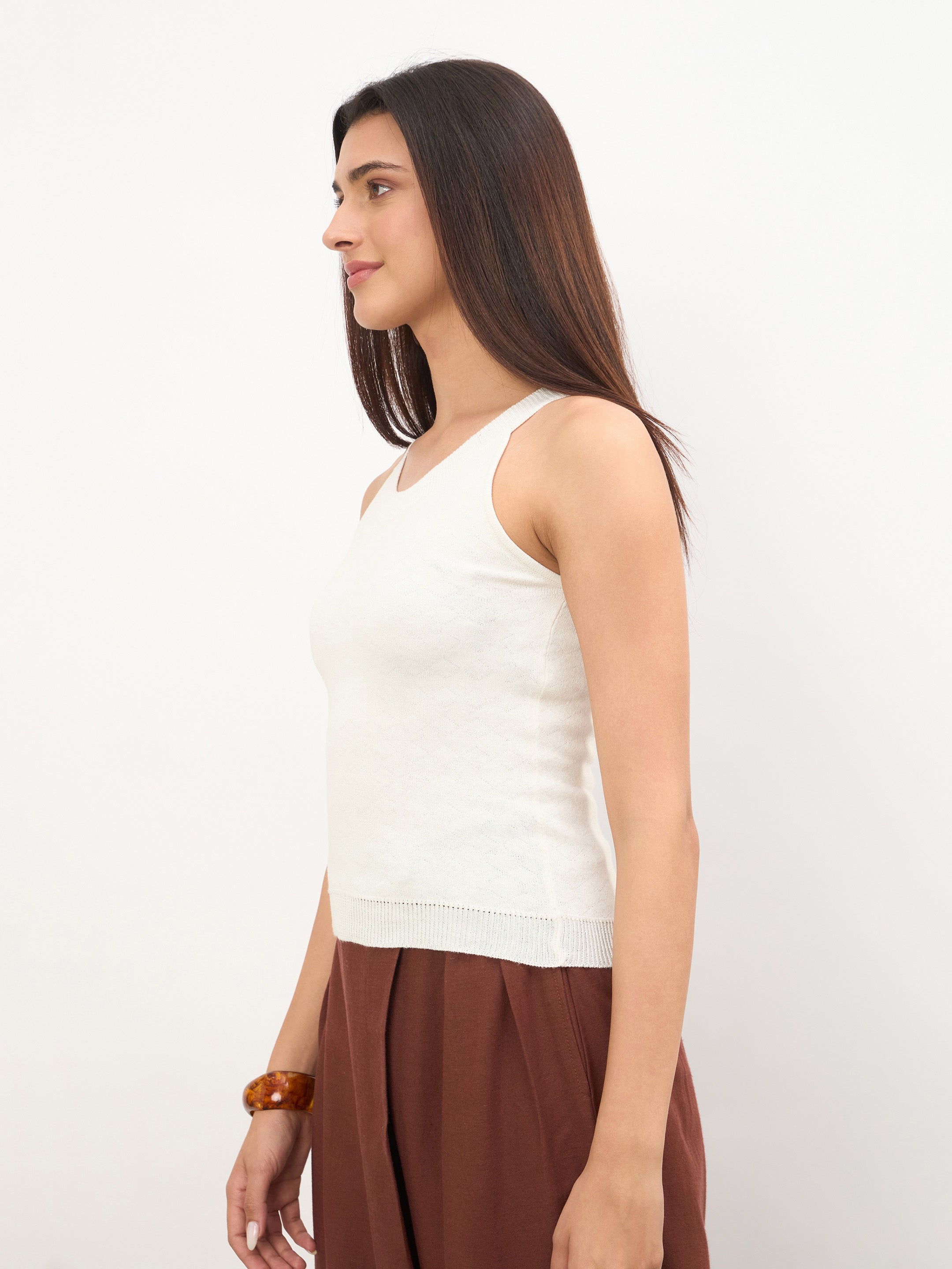 Women White Halter Neck Sleeveless Top