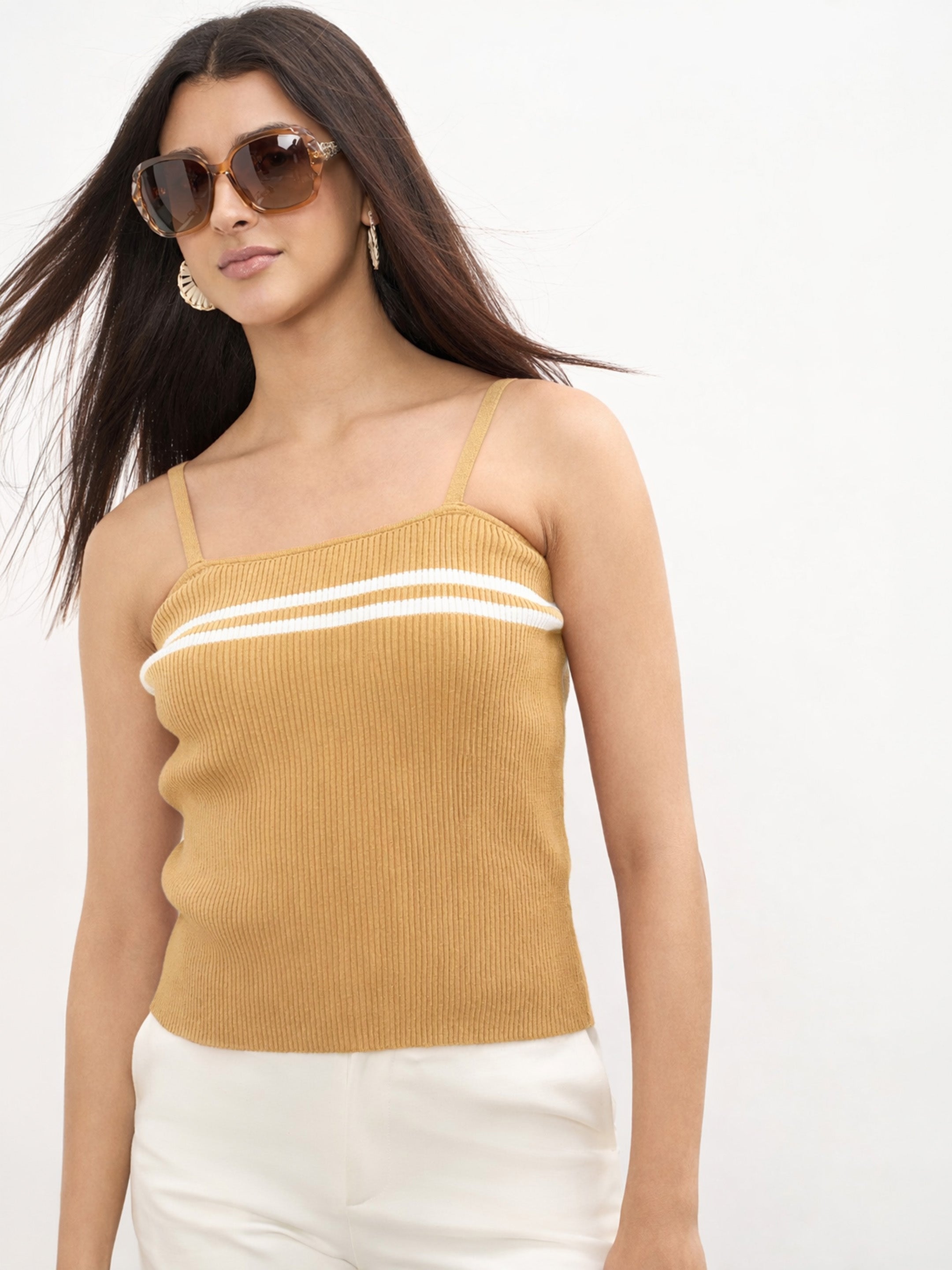 Women Beige Strappy Regular Top