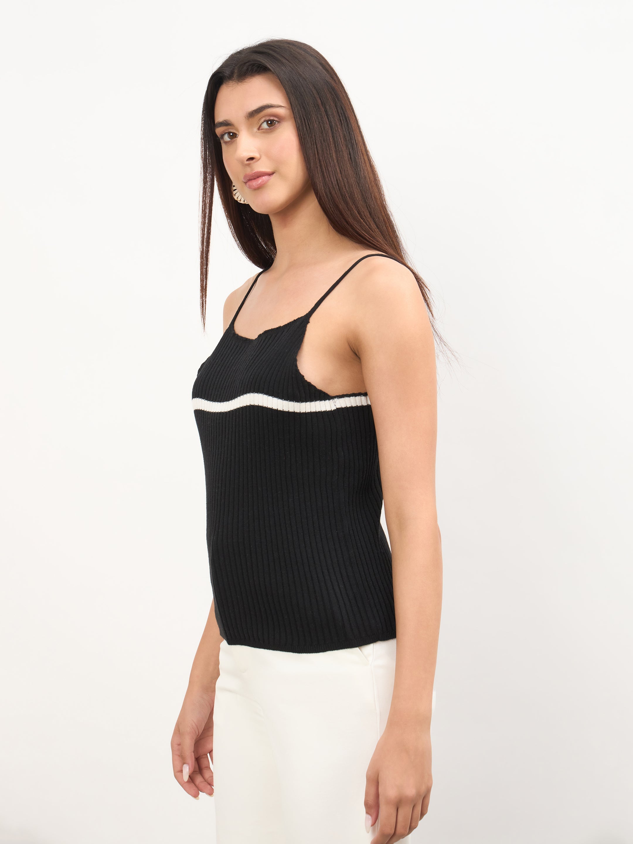 Women Black Cross Back Strappy Top