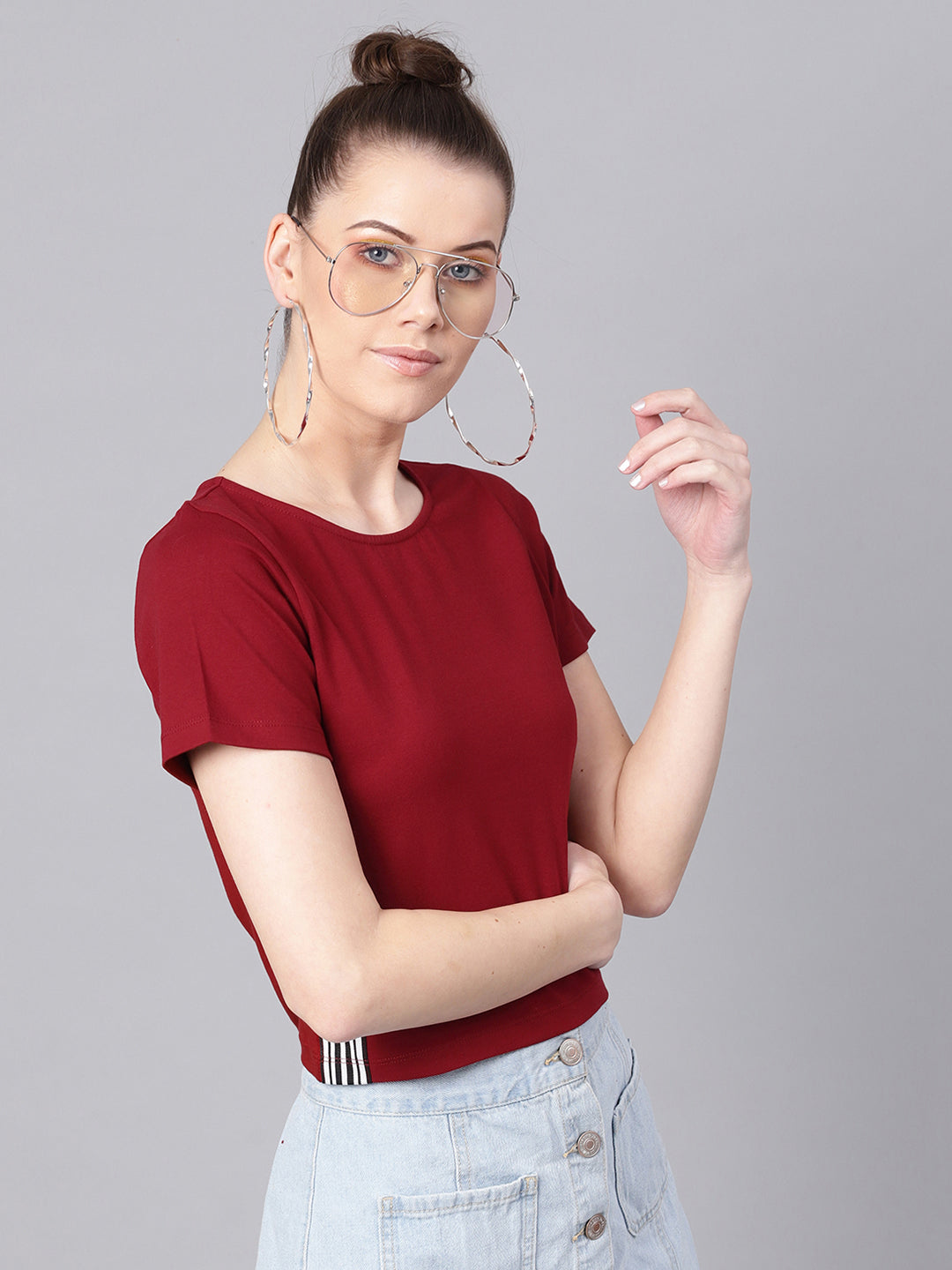 Maroon Athleisure Tape Crop Top