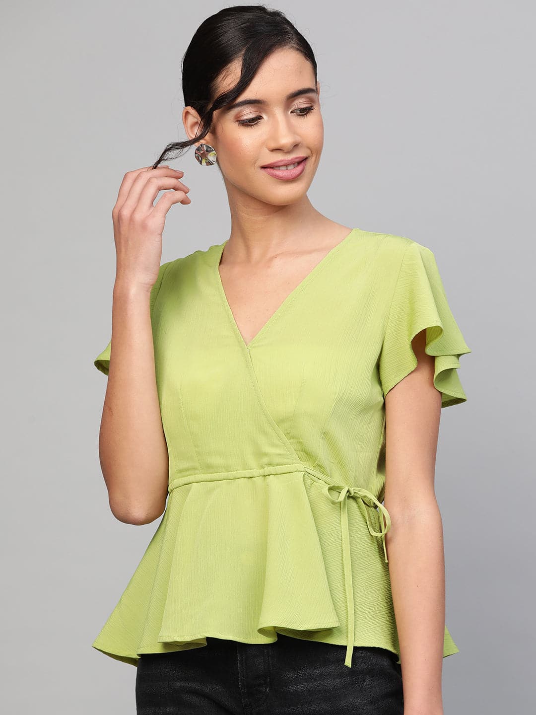 Mint Green Wrap Peplum Top