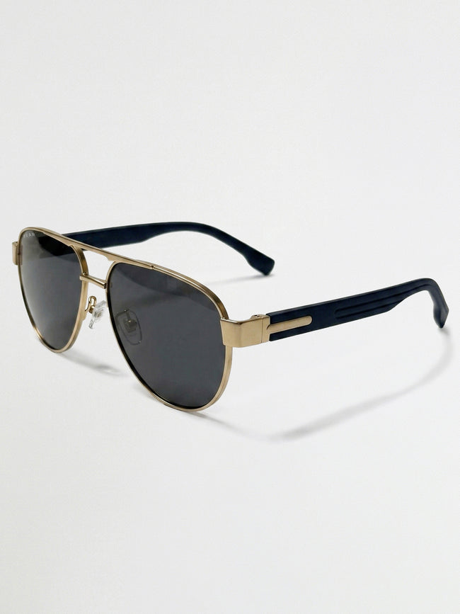 Men Aviator Sunglasses with Silver Metal Frame & Grey Tinted Lenses