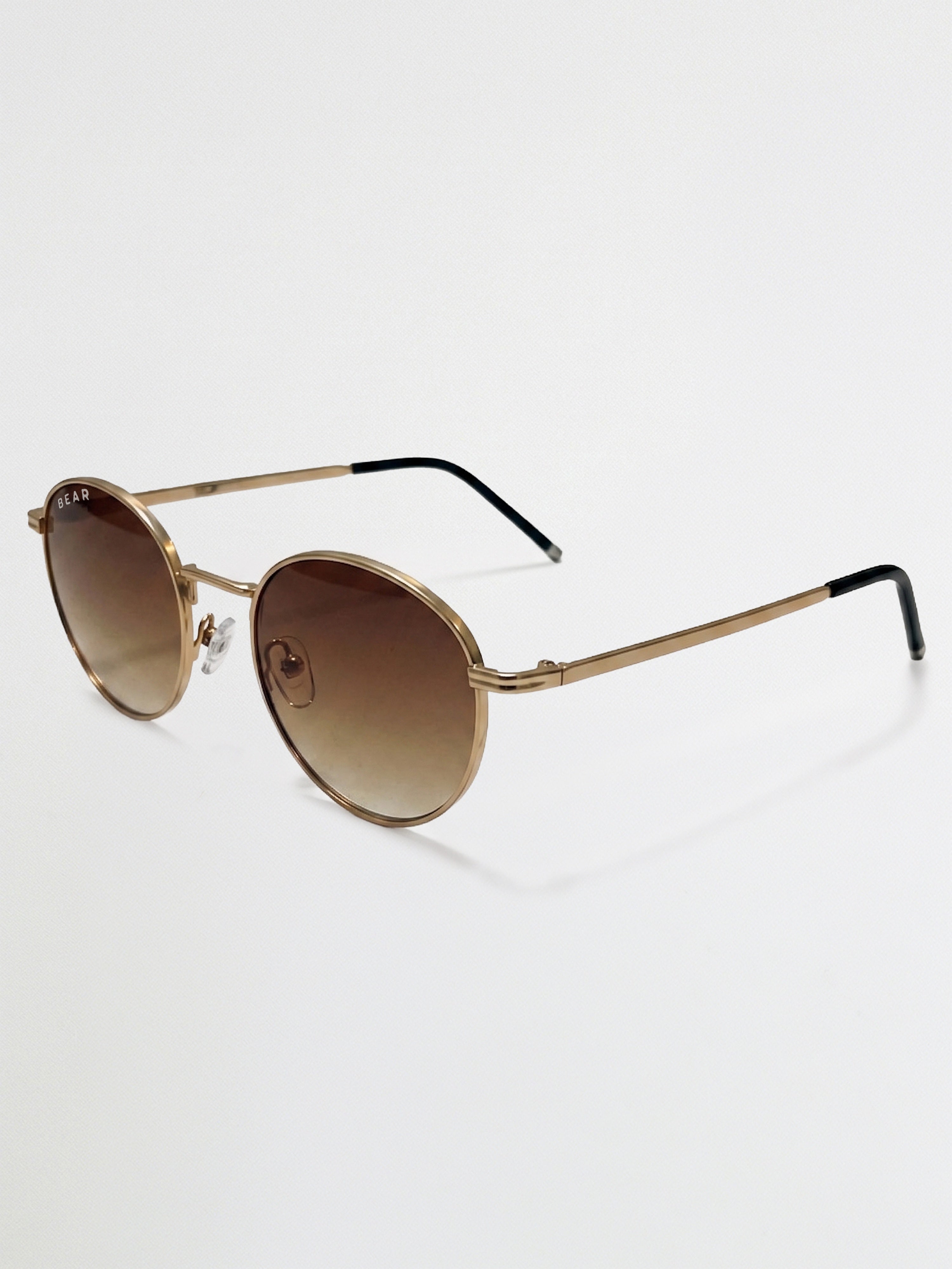 Men Classic Round Sunglasses with Matte Gold Frame & Smoke Brown Tinted Lenses