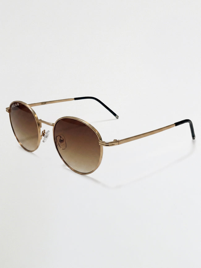 Men Classic Round Sunglasses with Matte Gold Frame & Smoke Brown Tinted Lenses