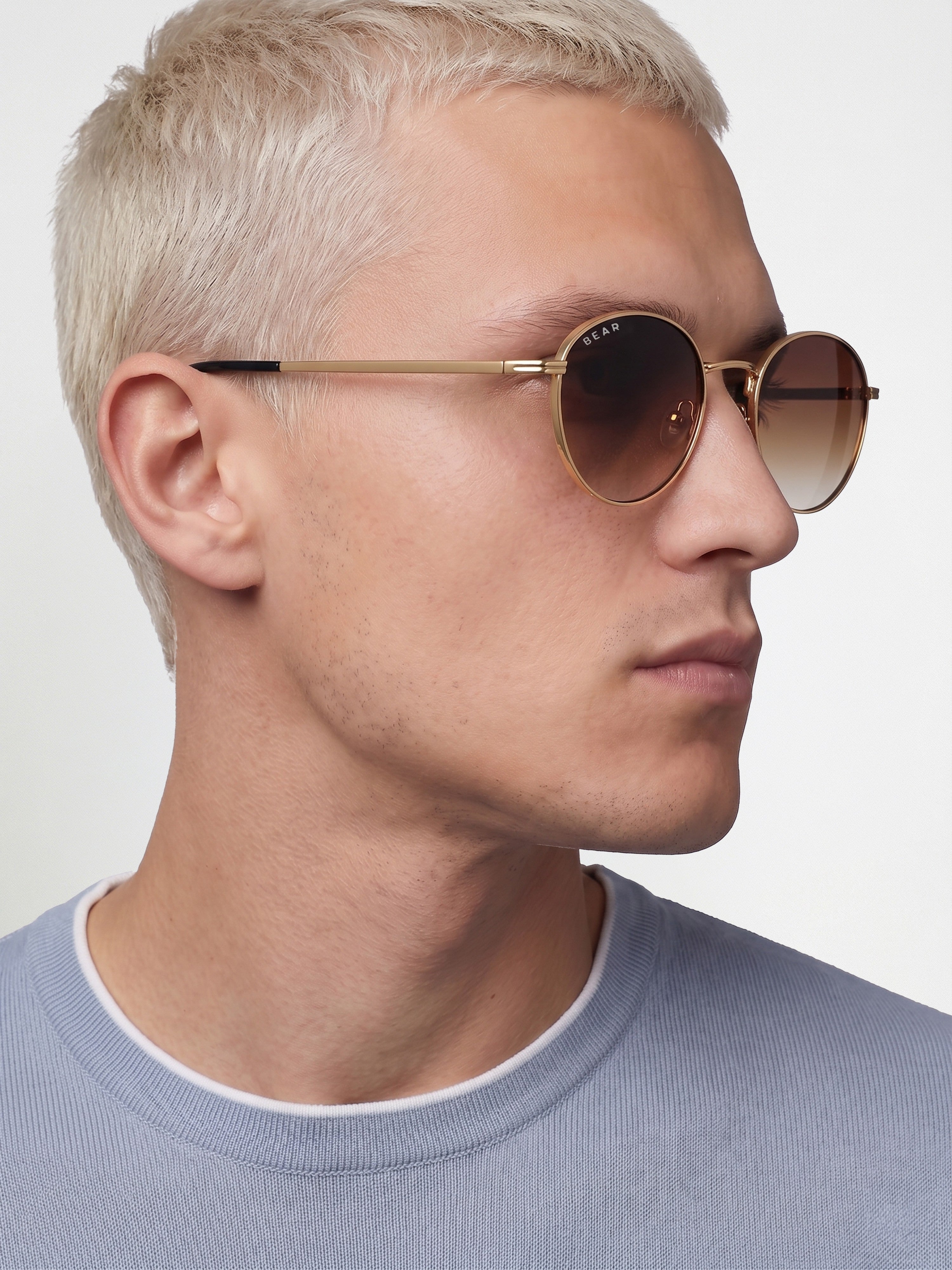 Men Classic Round Sunglasses with Matte Gold Frame & Smoke Brown Tinted Lenses