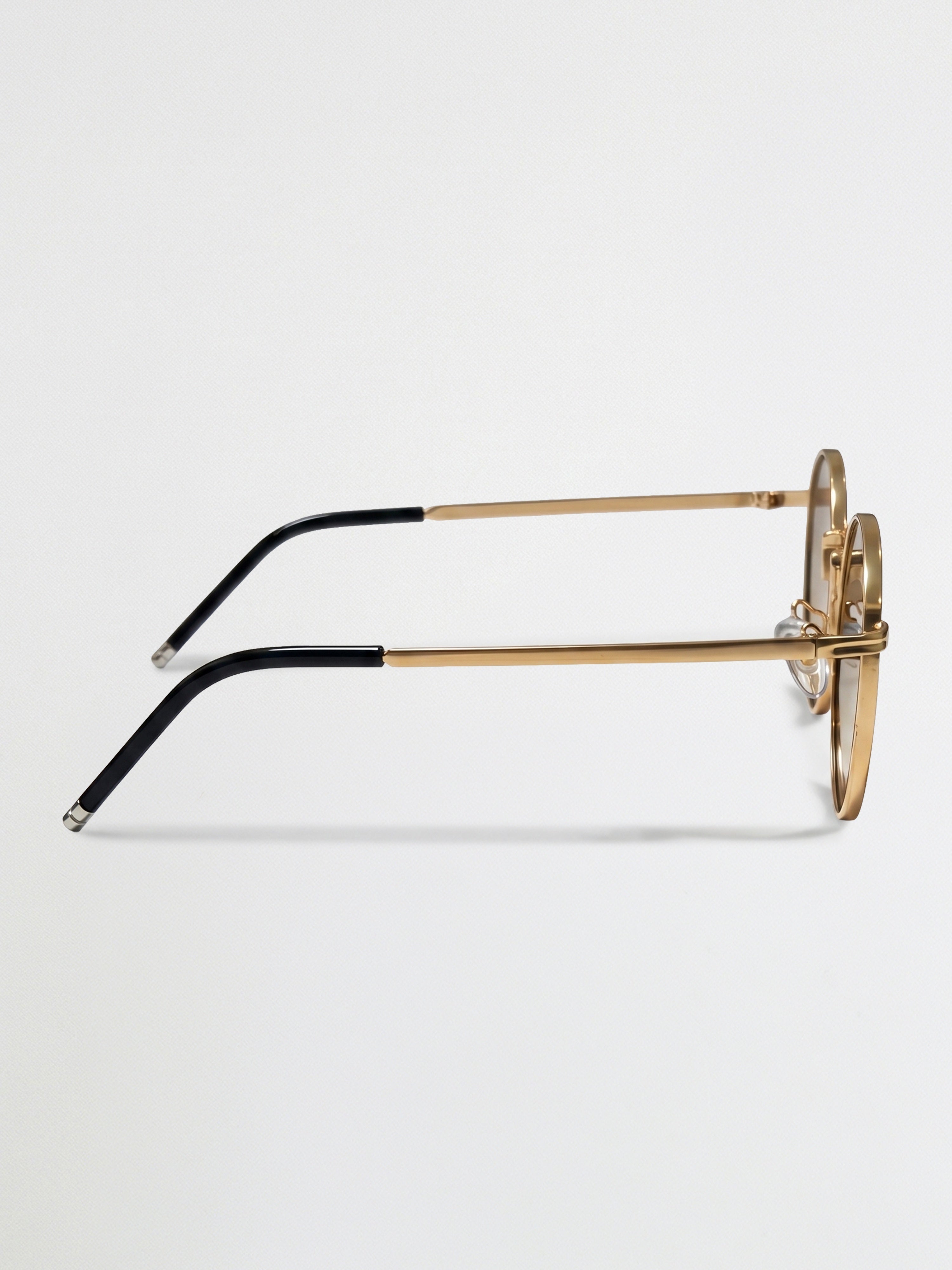 Men Classic Round Sunglasses with Matte Gold Frame & Smoke Brown Tinted Lenses