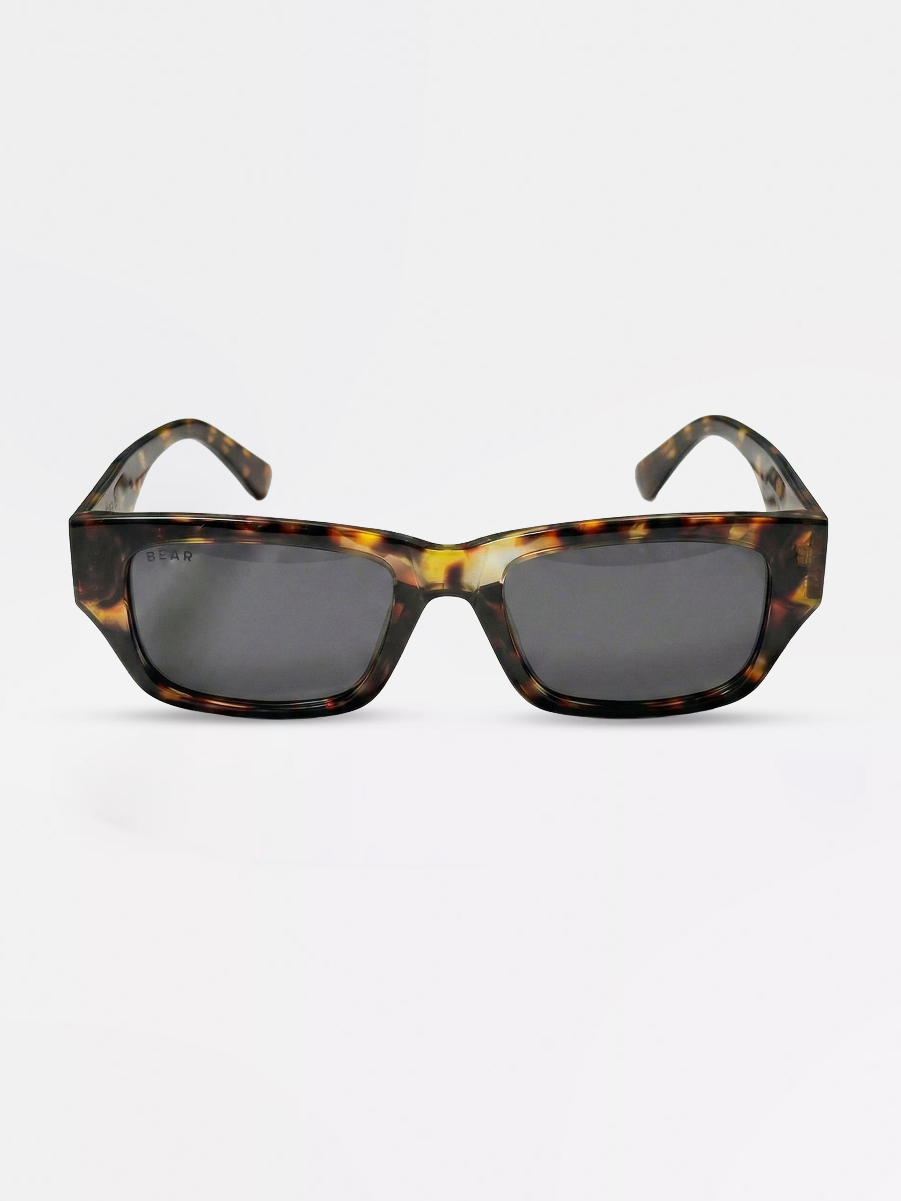 Men Tortoiseshell Chunky Rectangular Sunglasses with Smoke Black Tinted Lenses