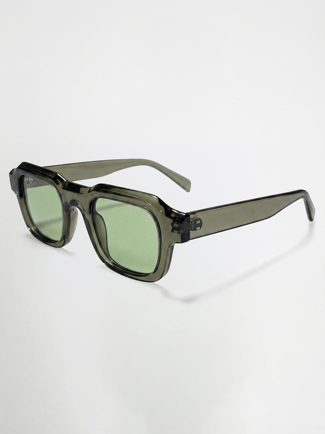 Men Square Full-Rim Sunglasses with Smoke Olive Transparent Frame and Olive Gradient Lenses