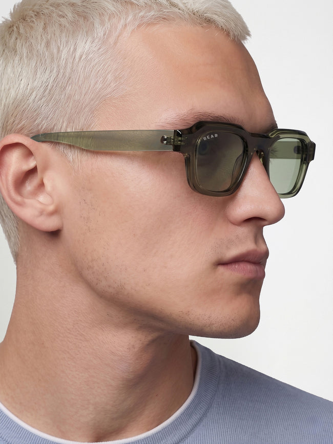 Men Square Full-Rim Sunglasses with Smoke Olive Transparent Frame and Olive Gradient Lenses