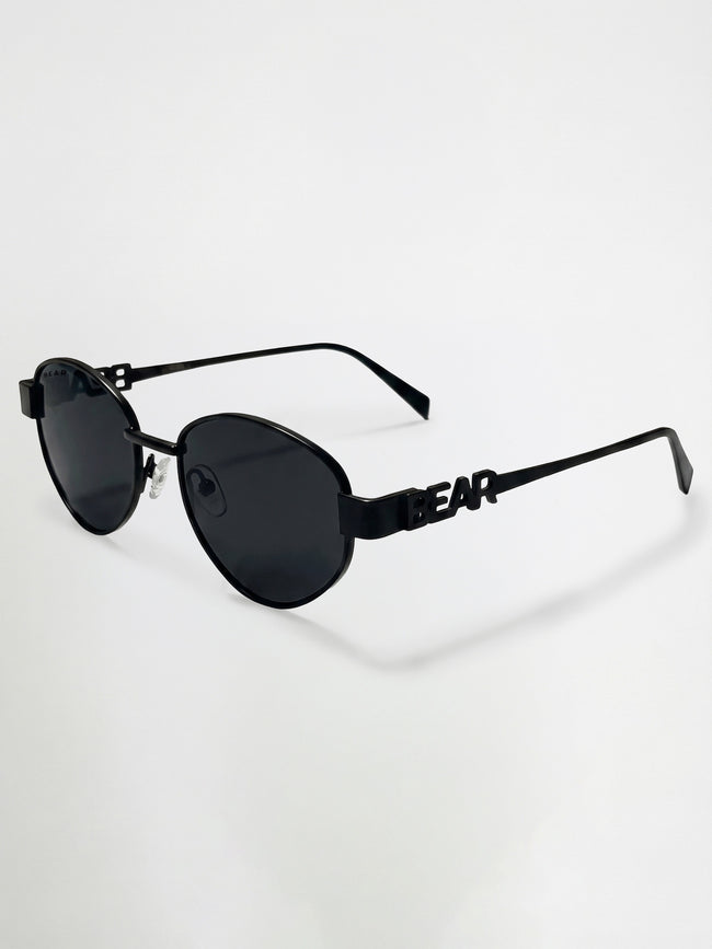 Men Black-Toned Round Metal Sunglasses with Black Lenses & BEAR Branding