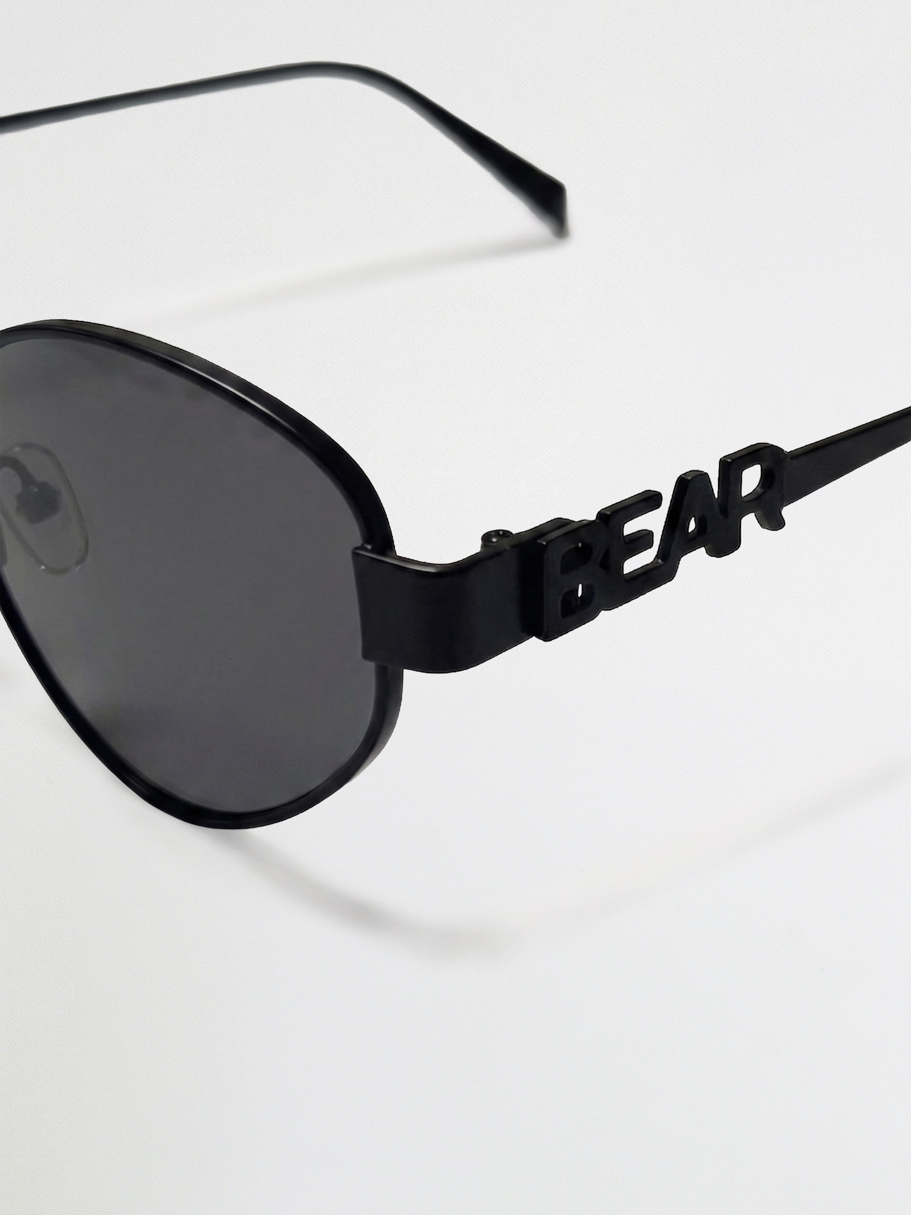 Men Black-Toned Round Metal Sunglasses with Black Lenses & BEAR Branding