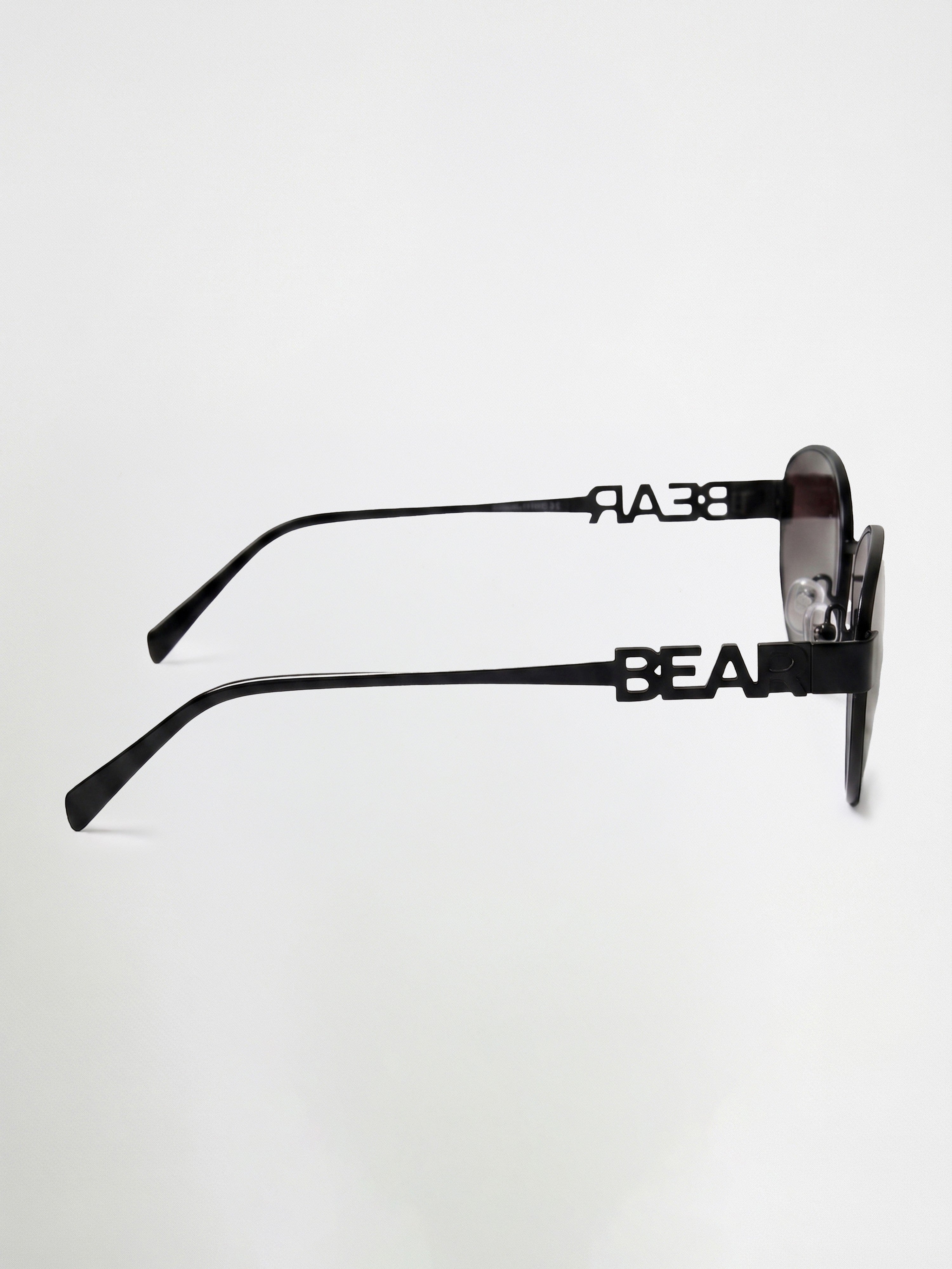 Men Black-Toned Round Metal Sunglasses with Black Lenses & BEAR Branding
