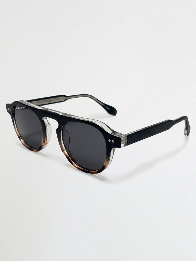 Men Round-Oval Full-Rim Sunglasses with Dual-Tone Frame and Smoke Grey Gradient Lenses