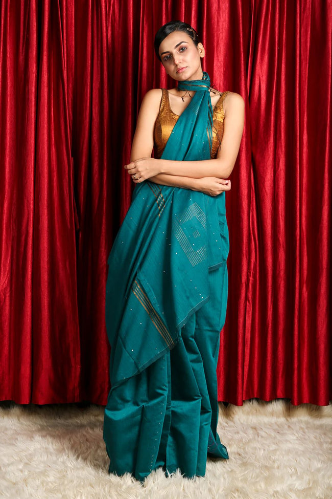 Women Cotton Silk Seqence Check Saree