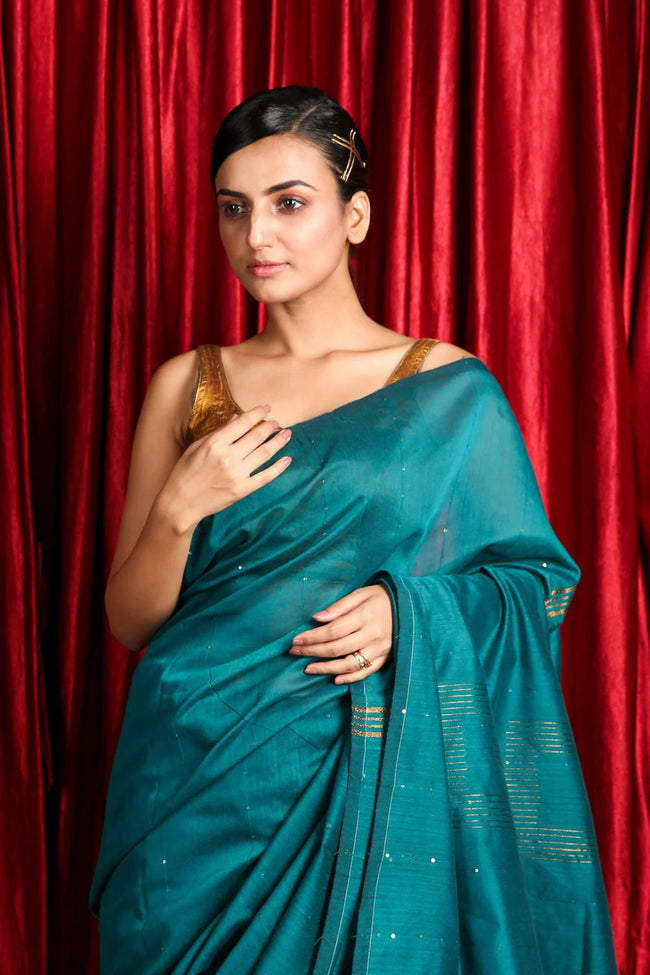 Women Cotton Silk Seqence Check Saree