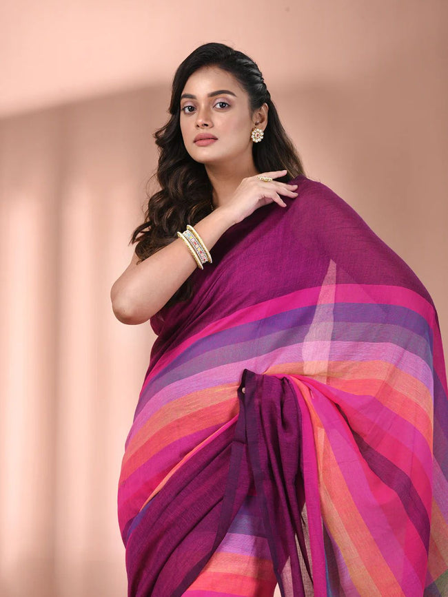 Women Cotton Rainbow Checks Saree