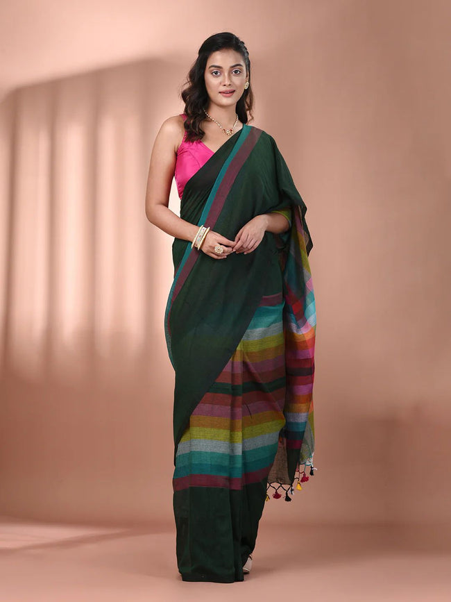 Women Cotton Rainbow Checks Saree