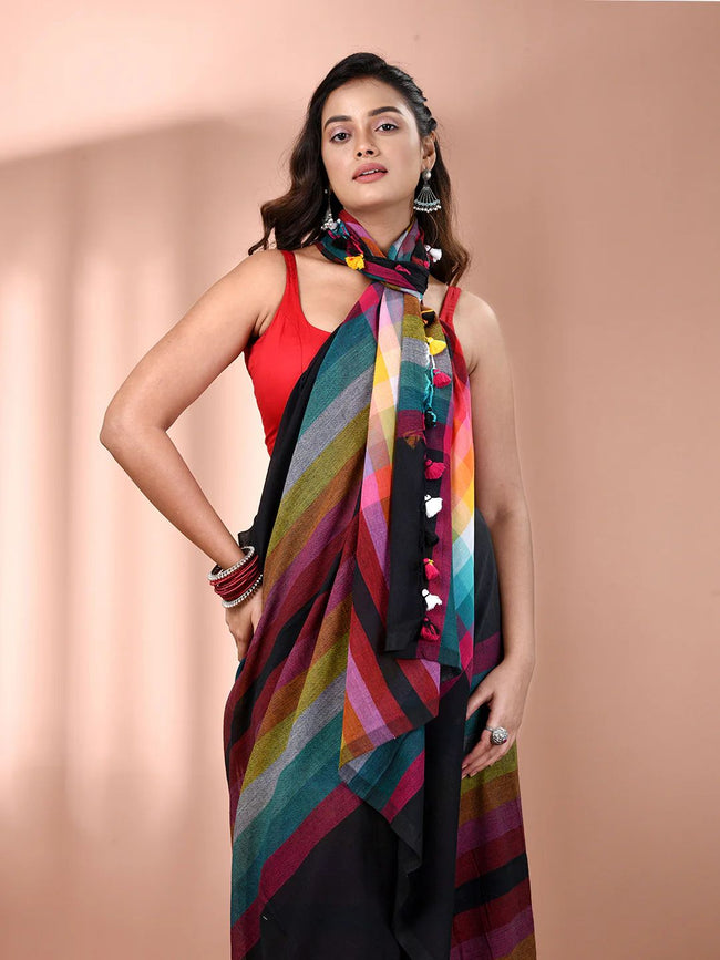 Women Cotton Rainbow Checks Saree