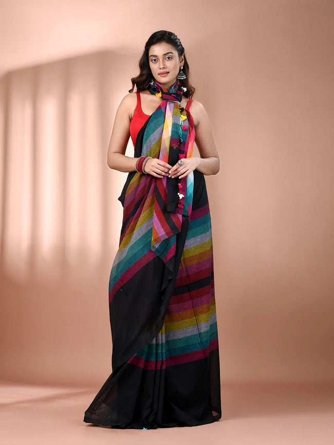 Women Cotton Rainbow Checks Saree