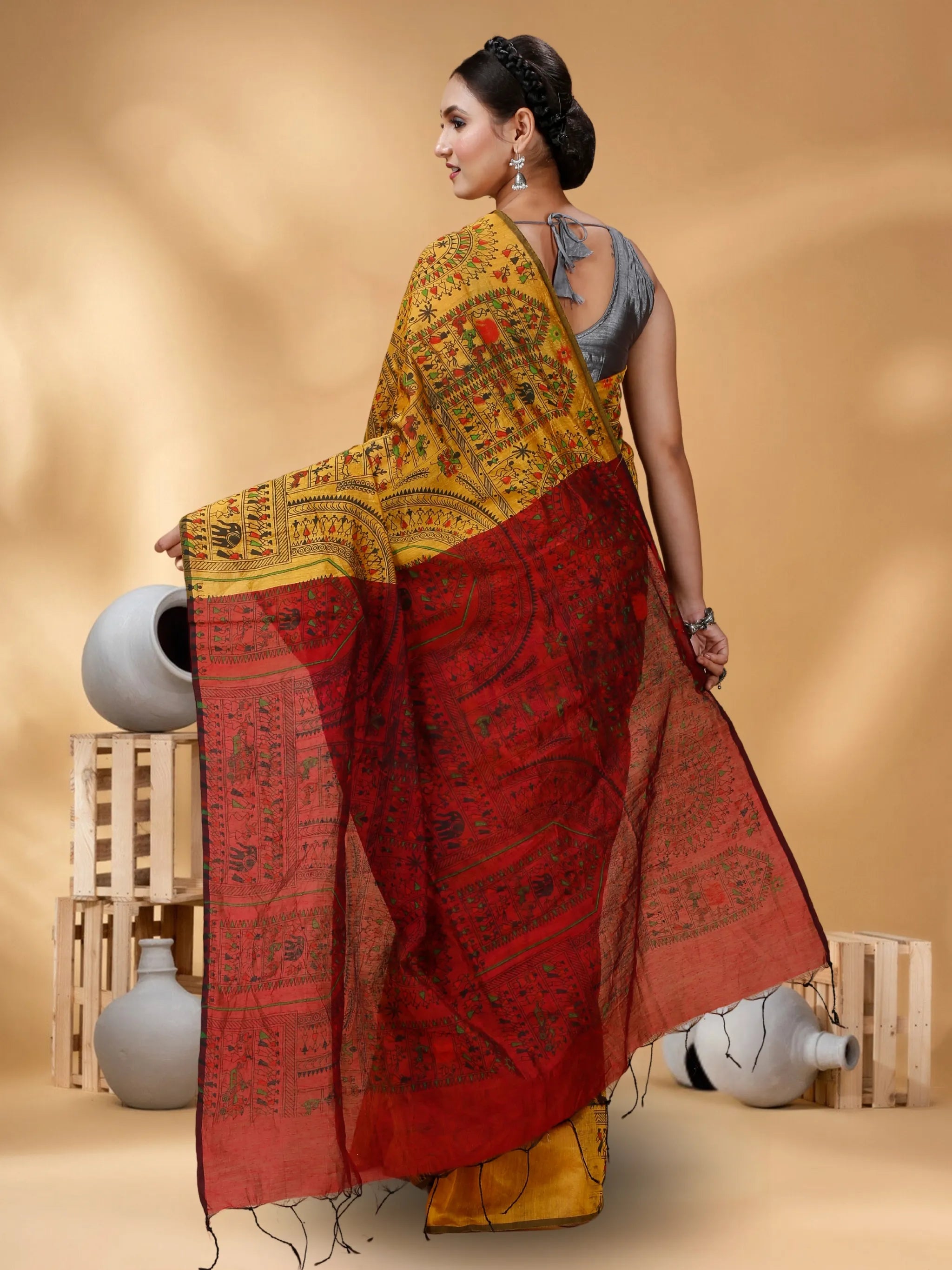 Women Cotton Silk Madhubani Cotton Saree