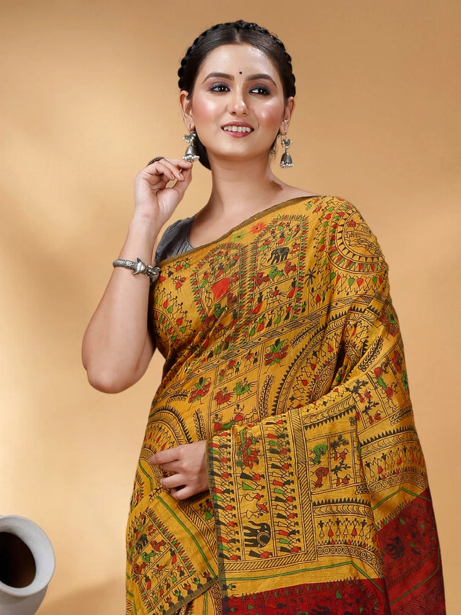 Women Cotton Silk Madhubani Cotton Saree