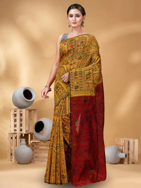 Women Cotton Silk Madhubani Cotton Saree