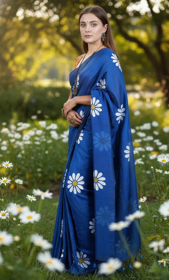 Women Cotto Hand Paint Floral Design Saree