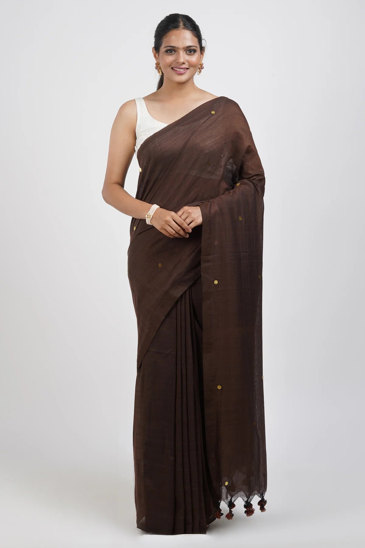 Women Cofee Cotton Squnce Saree