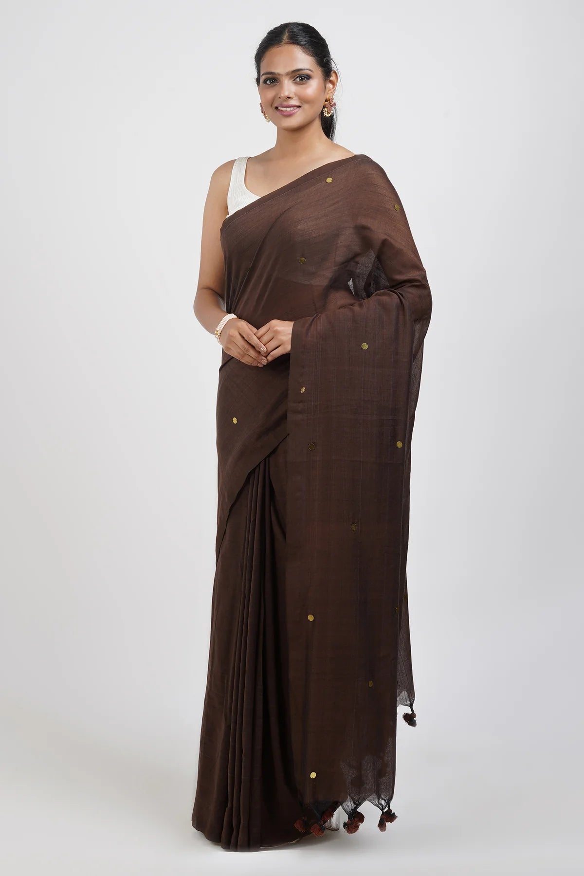 Women Cofee Cotton Squnce Saree