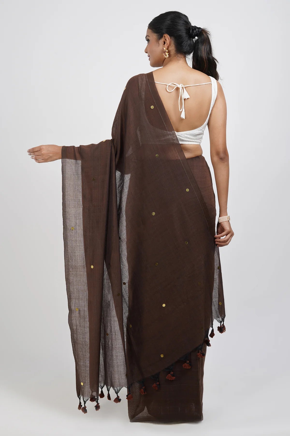 Women Cofee Cotton Squnce Saree