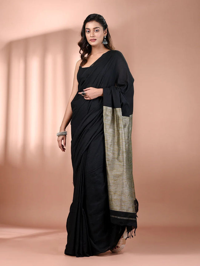 Women Black Gicha Pallu Saree