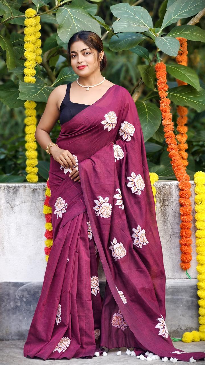 Women Cotton Floral Design Saree
