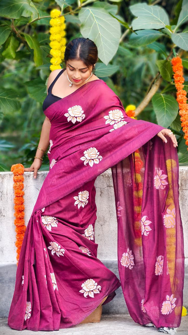 Women Cotton Floral Design Saree