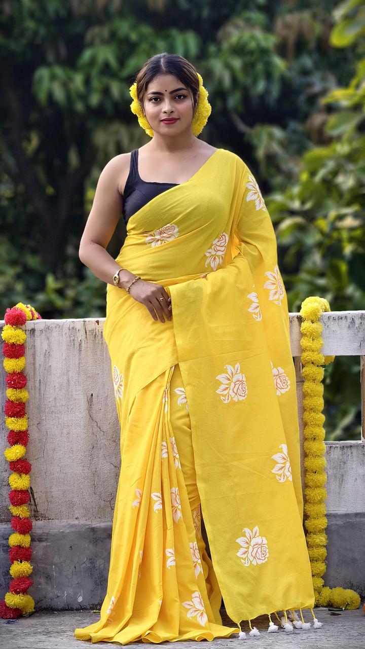 Women Cotton Floral Design Saree