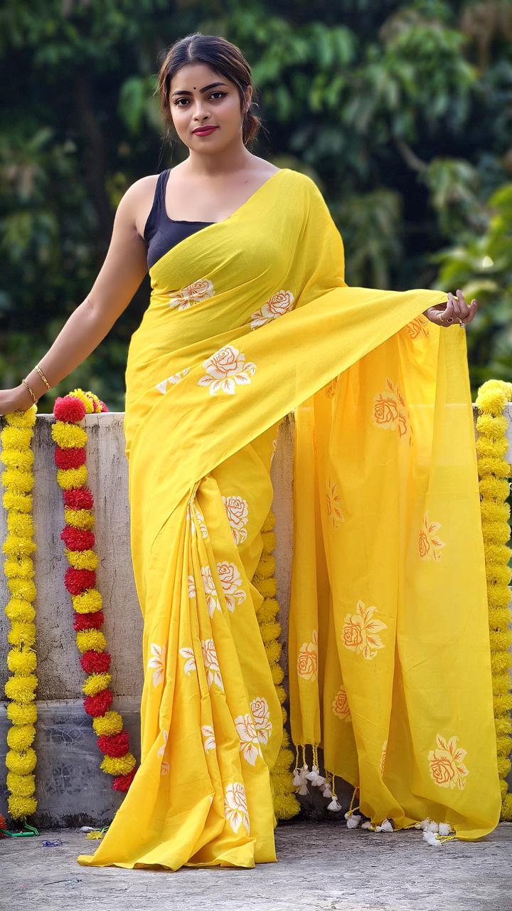 Women Cotton Floral Design Saree