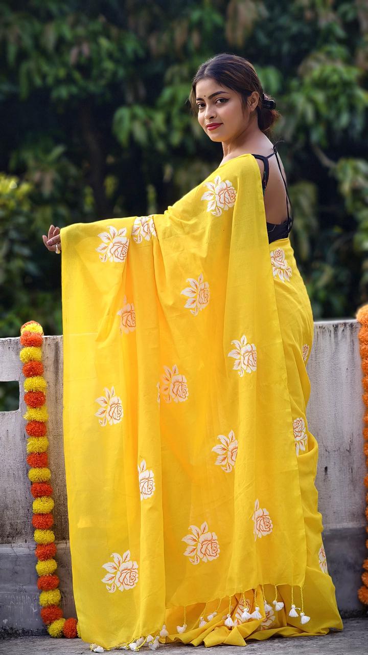 Women Cotton Floral Design Saree