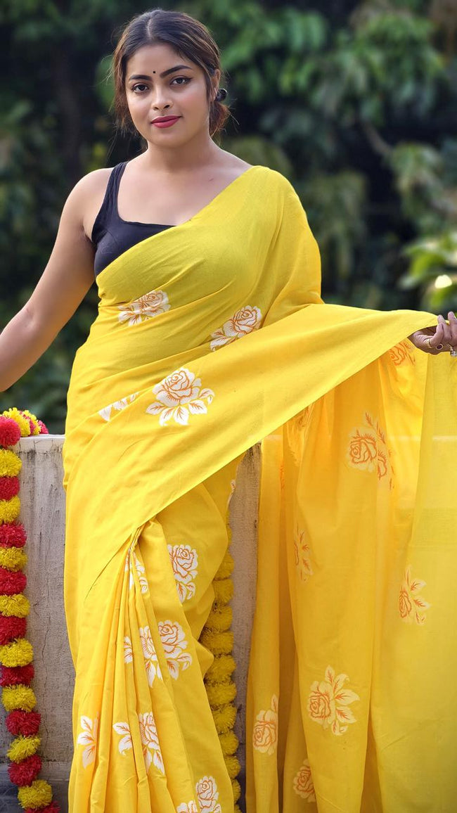 Women Cotton Floral Design Saree